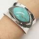 925 Sterling Silver Vintage Turquoise & Marcasite Gem Wide Cuff Bracelet 6 3/4
