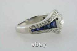 925 Sterling Silver Vintage Wave 1.35 CT White Cushion Sapphire CZ Wedding Ring