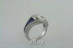 925 Sterling Silver Vintage Wave 1.35 CT White Cushion Sapphire CZ Wedding Ring