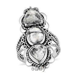 925 Sterling Silver White Buffalo 3 Stone Ring Jewelry for Women Ct 6.9 Gifts