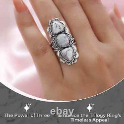 925 Sterling Silver White Buffalo 3 Stone Ring Jewelry for Women Ct 6.9 Gifts