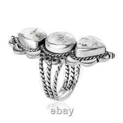 925 Sterling Silver White Buffalo 3 Stone Ring Jewelry for Women Ct 6.9 Gifts