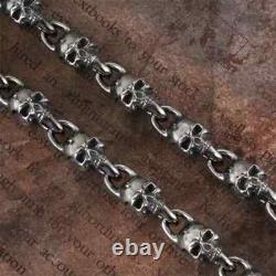 925 sterling silver handmade heavy biker punk retro solid skulls Necklace Men N0