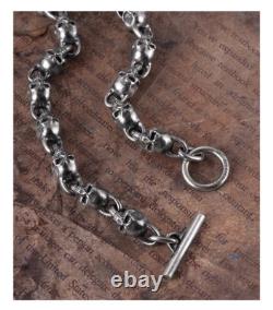 925 sterling silver handmade heavy biker punk retro solid skulls Necklace Men N0