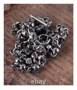 925 sterling silver handmade heavy biker punk retro solid skulls Necklace Men N0