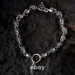 925 sterling silver handmade heavy biker punk retro solid skulls Necklace Men N0