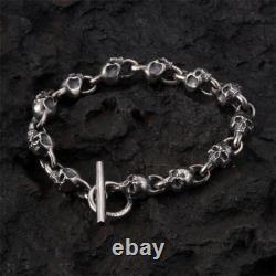 925 sterling silver handmade heavy biker punk retro solid skulls couple bracelet