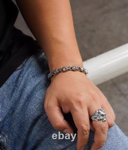 925 sterling silver handmade heavy biker punk retro solid skulls couple bracelet
