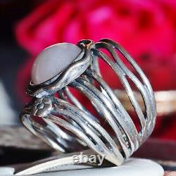 925 sterling silver ring 5.00ct jade solitaire sz 6 vintage handmade 7.5gr Didae