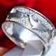 925 Sterling Silver Ring 8.9mm Wide Dolphin Band Size 9 Vintage Handmade 4.6gr