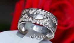 925 sterling silver ring 8.9mm wide dolphin band size 9 vintage handmade 4.6gr