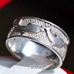 925 sterling silver ring 8.9mm wide dolphin band size 9 vintage handmade 4.6gr