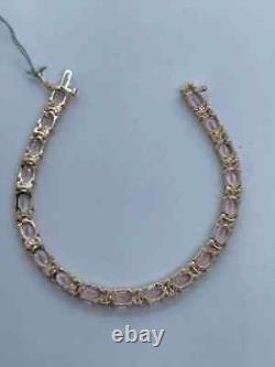 9Ct Oval Cut Lab Created Peach Morganite Tennis Bracelet 14k Rose Gold Plated