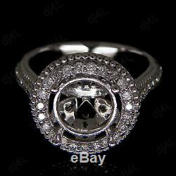 9mm Round Halo Semi Mount Diamond Vintage Engagement Ring 14K White Gold Over