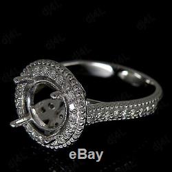 9mm Round Halo Semi Mount Diamond Vintage Engagement Ring 14K White Gold Over