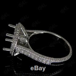 9mm Round Halo Semi Mount Diamond Vintage Engagement Ring 14K White Gold Over