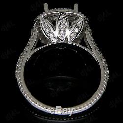 9mm Round Halo Semi Mount Diamond Vintage Engagement Ring 14K White Gold Over