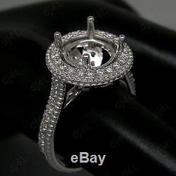 9mm Round Halo Semi Mount Diamond Vintage Engagement Ring 14K White Gold Over