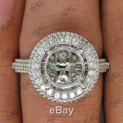 9mm Round Halo Semi Mount Diamond Vintage Engagement Ring 14K White Gold Over