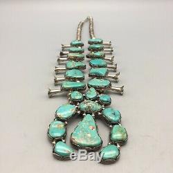 A GORGEOUS, Vintage, Green Turquoise and Sterling Silver Squash Blossom Necklace