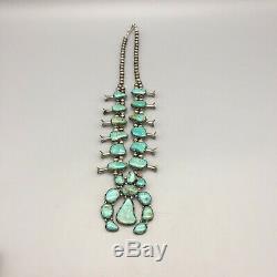 A GORGEOUS, Vintage, Green Turquoise and Sterling Silver Squash Blossom Necklace