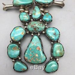 A GORGEOUS, Vintage, Green Turquoise and Sterling Silver Squash Blossom Necklace