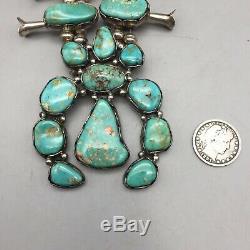 A GORGEOUS, Vintage, Green Turquoise and Sterling Silver Squash Blossom Necklace