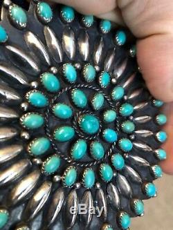 A+ Old Pawn Vintage Petit Point NAVAJO Zuni TURQUOISE & Silver 3 7/8 Pin Brooch