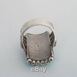 A+ VINTAGE ZUNI STERLING SILVER TURQUOISE COBBLESTONE INLAY MEN'S RING size 9