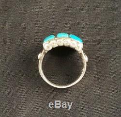 A+ VINTAGE ZUNI STERLING SILVER TURQUOISE COBBLESTONE INLAY MEN'S RING size 9