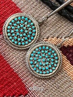 A+ Vintage Petit Point NAVAJO Zuni TURQUOISE Sterling Silver Bolo Tie Necklace