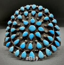 AMAZING HUGE Vintage 40s ZUNI Sterling Silver Turquoise Cluster Cuff Bracelet