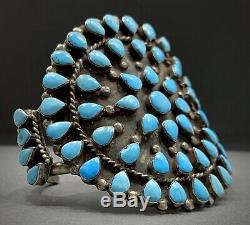 AMAZING HUGE Vintage 40s ZUNI Sterling Silver Turquoise Cluster Cuff Bracelet