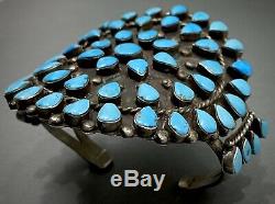 AMAZING HUGE Vintage 40s ZUNI Sterling Silver Turquoise Cluster Cuff Bracelet