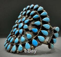 AMAZING HUGE Vintage 40s ZUNI Sterling Silver Turquoise Cluster Cuff Bracelet