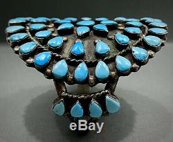 AMAZING HUGE Vintage 40s ZUNI Sterling Silver Turquoise Cluster Cuff Bracelet