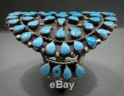 AMAZING HUGE Vintage 40s ZUNI Sterling Silver Turquoise Cluster Cuff Bracelet