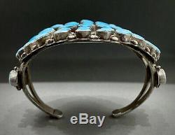 AMAZING HUGE Vintage 40s ZUNI Sterling Silver Turquoise Cluster Cuff Bracelet