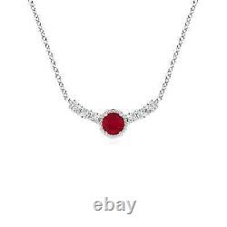 ANGARA Vintage Inspired Ruby and Diamond Curved Bar Pendant Necklace in Silver