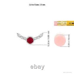 ANGARA Vintage Inspired Ruby and Diamond Curved Bar Pendant Necklace in Silver