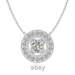 ANGARA Vintage Style Diamond Halo Pendant with Milgrain Detailing in Silver