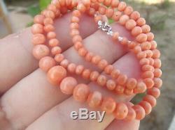ANTIQUE VINTAGE VICTORIAN CARVED UNDYED SALMON CORAL BEAD NECKLACE 17 13.88g