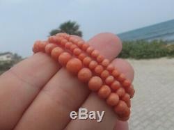 ANTIQUE VINTAGE VICTORIAN CARVED UNDYED SALMON CORAL BEAD NECKLACE 17 13.88g