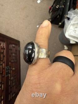 AY 925 Sterling Silver Vintage Real Black Onyx Gemstone Ring Size 7 20.4g