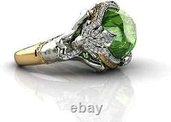 AZQ Vintage 925 Sterling Silver Simuloated Oval Green Emerald Ring Cocktail Ring