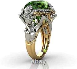 AZQ Vintage 925 Sterling Silver Simuloated Oval Green Emerald Ring Cocktail Ring