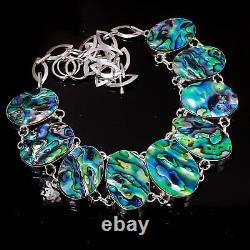 Abalone Shell Gemstone Necklace 925 Sterling Silver Abalone Shel Silver Necklace