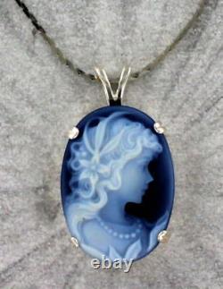 Agate Cameo Necklace Pendant. 925 Sterling Silver Carved in Germany with Chain