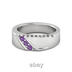 Amethyst Round Cut With 925 Sterling Silver Ring For Men's #D514