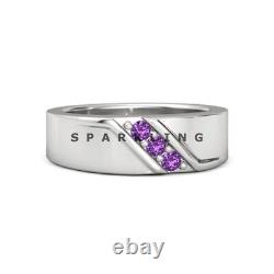 Amethyst Round Cut With 925 Sterling Silver Ring For Men's #D514